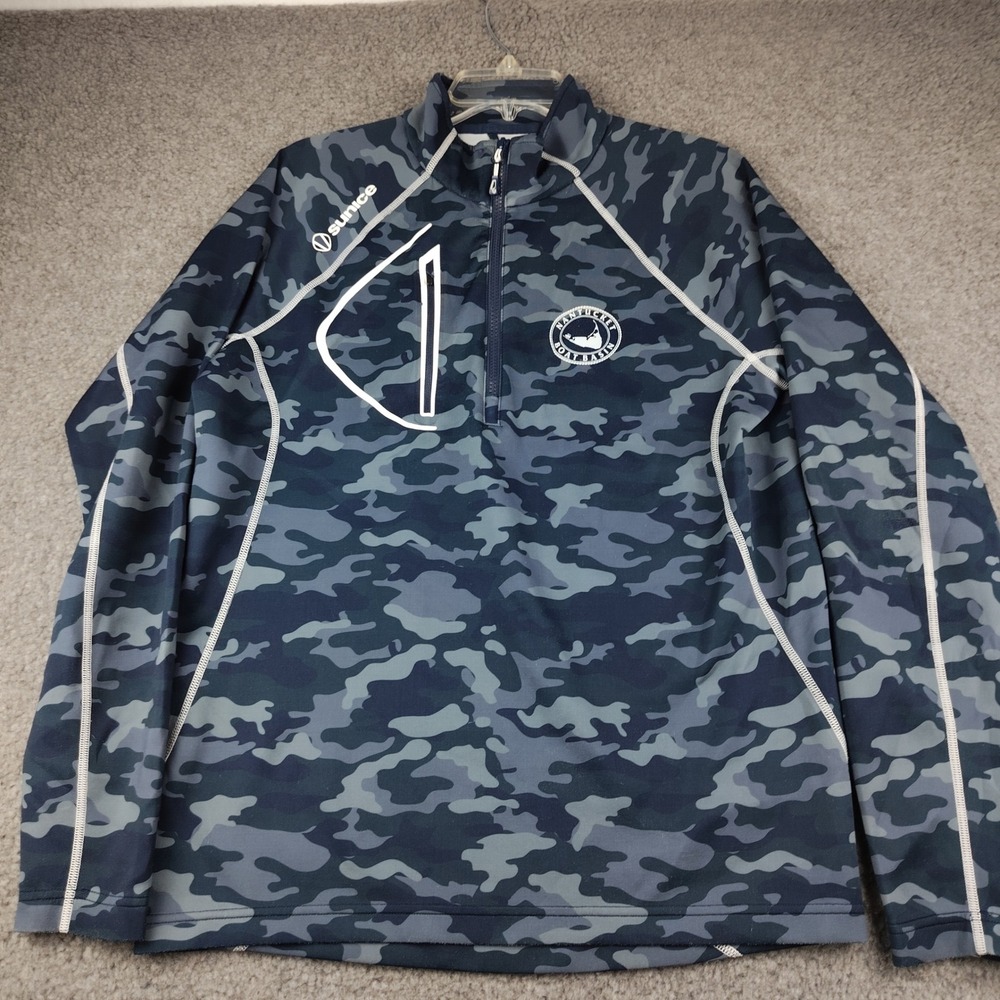 Sunice Pullover 1/4 Zip Performance Mens Medium Blue Camo Fishing UPF